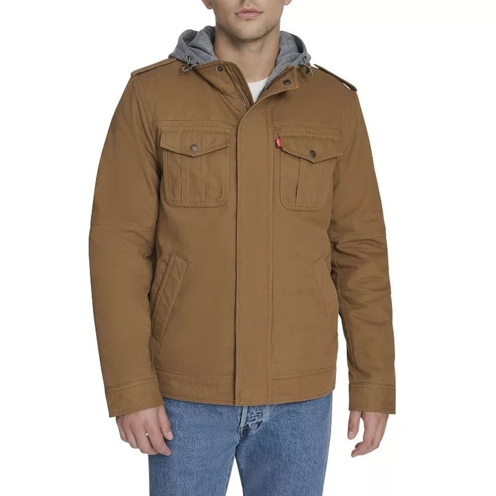 Levi’s Sherpa Lined Hooded Trucker Jacket Men’s XL Brown Canvas Workwear Coat